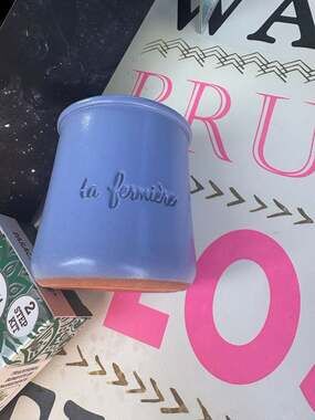 La Fermiere Terra Cotta Yogurt Pot Periwinkle Blue Glazed Ceramic Jar
